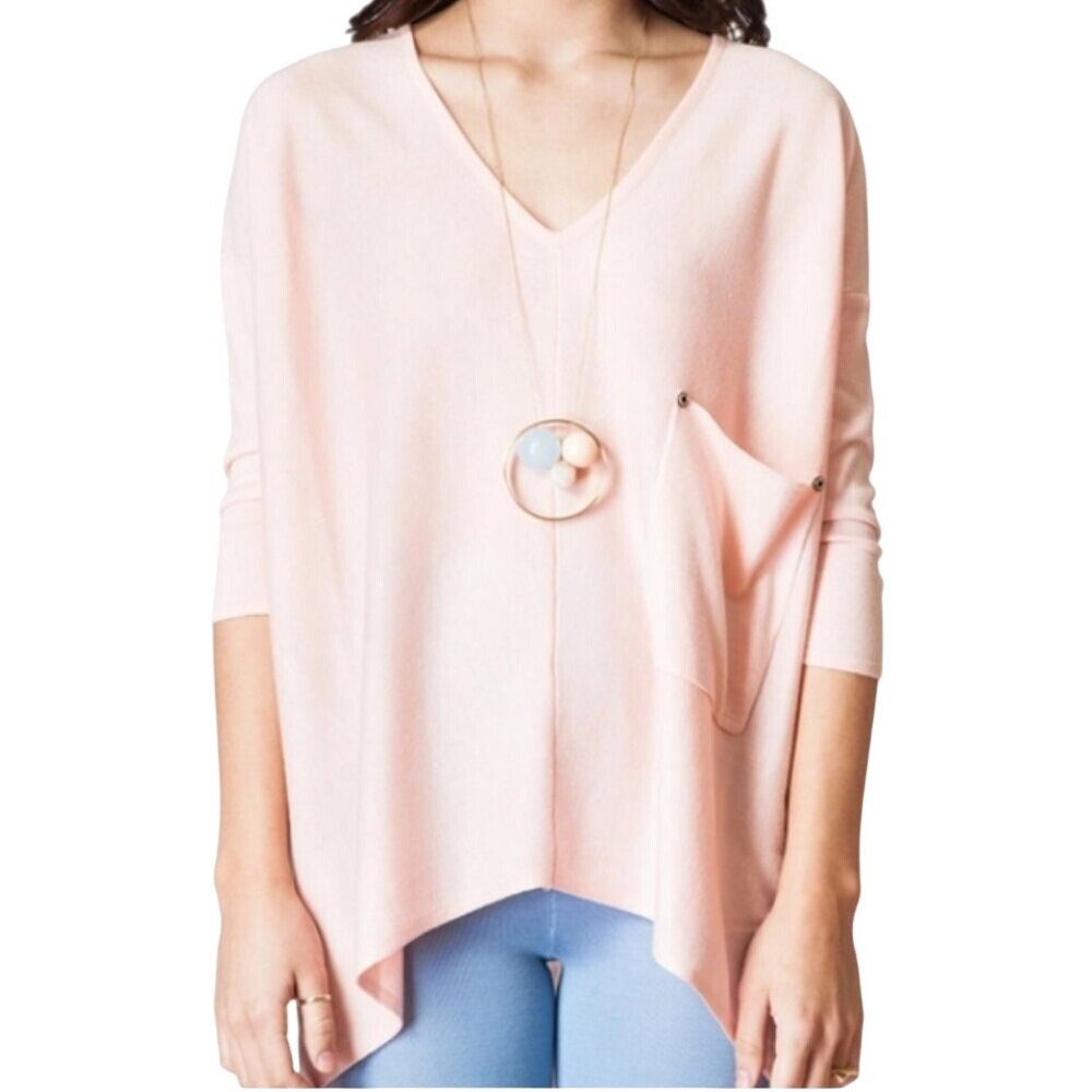 Kerisma Women's "Raven" Pink Coral Lightweight Knit Wool Blend Tunic Top Sz M/L